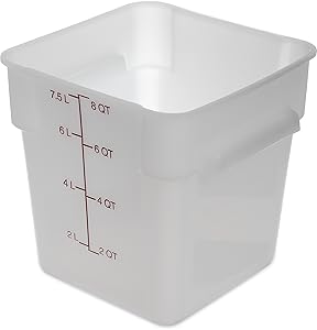 Carlisle 1073302 StorPlus Square Food Storage Box, Container Only, 8 Quart, White (Pack of 6)