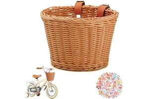 Relwears Kids Bike Basket Woven Front Bicycle Basket for Boys Girls Front Handlebar Cargo Small Basket for Scooter and Kids Bike Rainbow Purple Brown