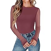 Avidlove Women Long Sleeve Body Suits Mesh Boat Neck Shapewear Bodysuit Crew Neck Leotards Going Out Tops Fall Outfits