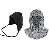 Pack of Chainmail Coif and Cotton Padded Arming Cap Protector Under Armor Chainmail Coif Ideal for LARP, Renfair