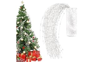 Wootkey 10 Pack 37" Long Artificial Glitter Berry Stem Decorative Branches Bead Sticks Fake Christmas Picks White Ornaments for Christmas Tree Fireplace Holiday DIY Wreath Crafts Home Large Vase Decor
