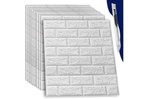 Art3dwallpanels 30Pcs 3D Wall Panels Brick Wallpaper Peel and Stick Waterproof, Self-Adhesive Foam Faux Brick Paneling for Bedroom, Bathroom, Kitchen, Fireplace White
