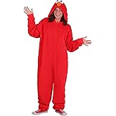 Adult Elmo Costume for Men/Women - Sesame Street Plush Jumpsuit with Hood, Zipper & Cuffed Sleeves