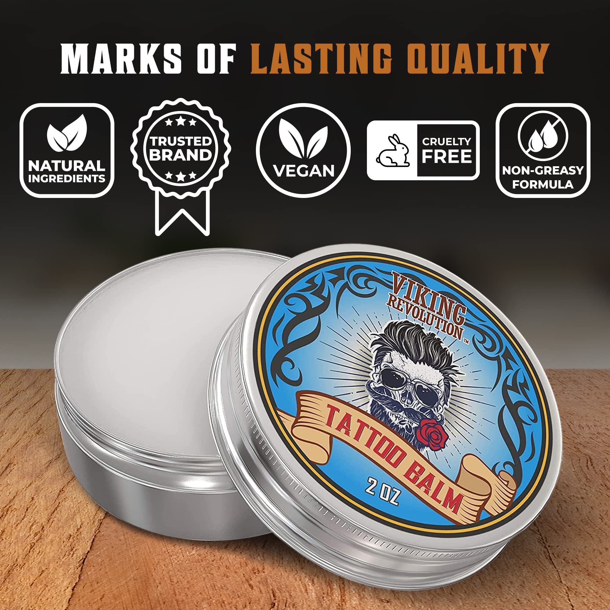 Viking Revolution Tattoo Care Balm for Before, During & Post Tattoo Safe, Natural Tattoo Aftercare Cream Moisturizing Lotion to Promote Skin Moisture, Skin Moisturizer, (2oz,1 Pack)