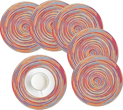 HEYOMART Rainbow Red Round Placemats Set 6 38cm Woven Cotton Polypropylene