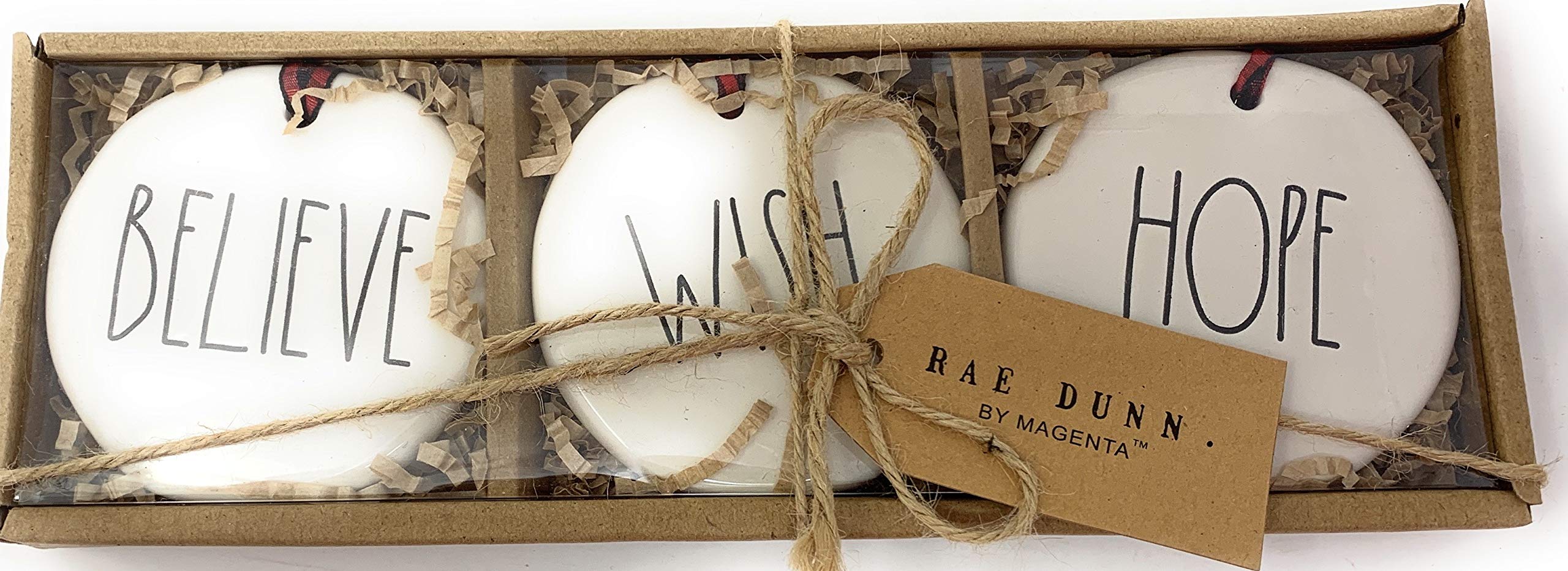 Rae Dunn Christmas Holiday Ornaments - Set of 3 (Believe Wish Hope)