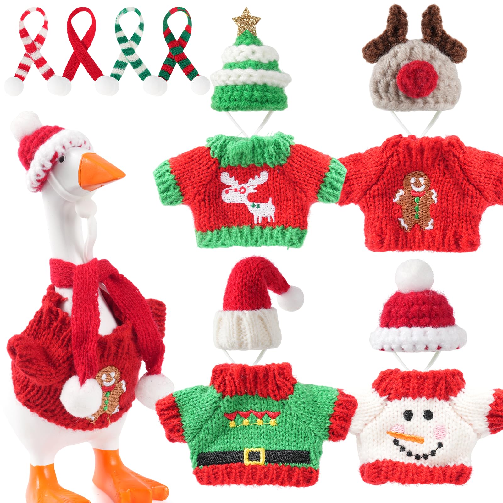 linastu 4 Set 7inch Christmas Desk Goose Outfits, Mini Desktop Goose clothes Desk Goose Accessories Set for Magnetic Goose Statue (Hat+Cloth)
