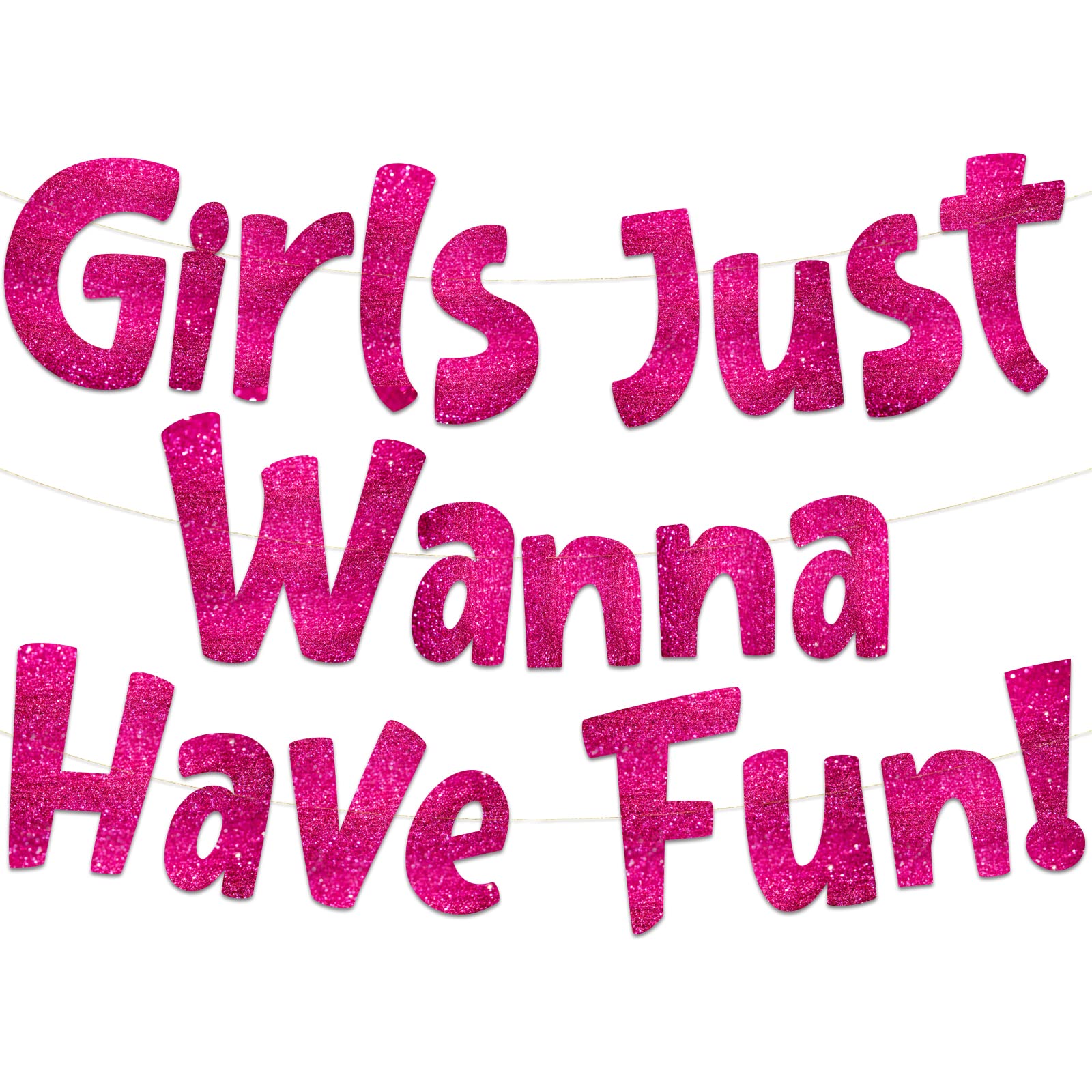 Pre-Strung Girls Just Wanna Have Fun Neon Pink Glitter Banner - Bachelorette Party Decorations for Her - Ideal for Hen Dos and Hotel Setups - Party Supplies, Favors and Gifts