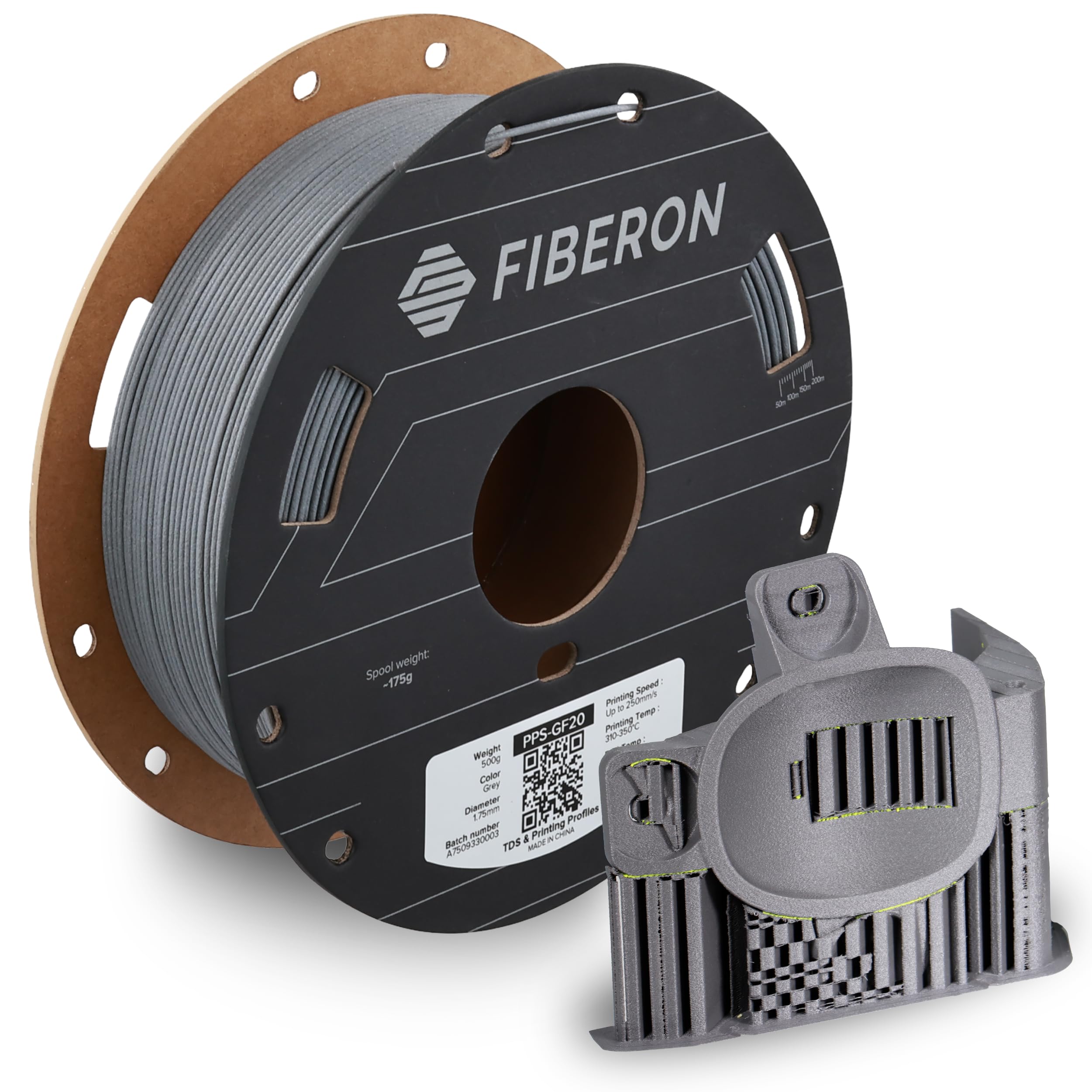 Polymaker Fiberon PPS-GF20 Filament 1.75mm 0.5kg Spool, Extreme Heat Resistance, Electrically Insulating, UL94 V0 Flame Retardant, Chemical Resistant, Ideal for Housings, Fixtures & Automotive Parts Image
