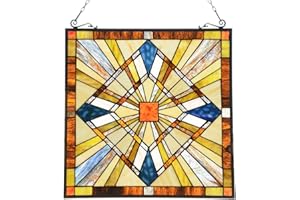 Capulina Mission Style Stained Glass Window Hangings Panels 20" W x 20" H Excellent Handicrafts Suncatcher Parents Gifts for Home Decor