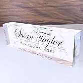 Artblox Personalized Name Plate for Desk | White Marble Design On Clear Acrylic Glass | Custom Plaque Desk Name Plate Personalized Your Name and Credentials Office Office Sign Engraved Plaque