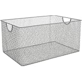 YBM Home Mesh Wire Storage Basket for Shelves, Pantry Organization, and Kitchen - Multipurpose Steel Wire Basket Holder Bin for Organizing Office Supplies, Household Toiletries and Laundry Supplies