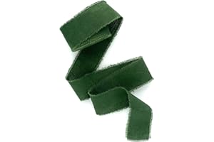 LINENLARK Dark green 1 inch wide 5 yds frayed edges handmade cotton ribbon hand dyed for Rustic wedding invitation ties favors gift wrapping Party decor bows Florist Bouquet supplies Flat lay props
