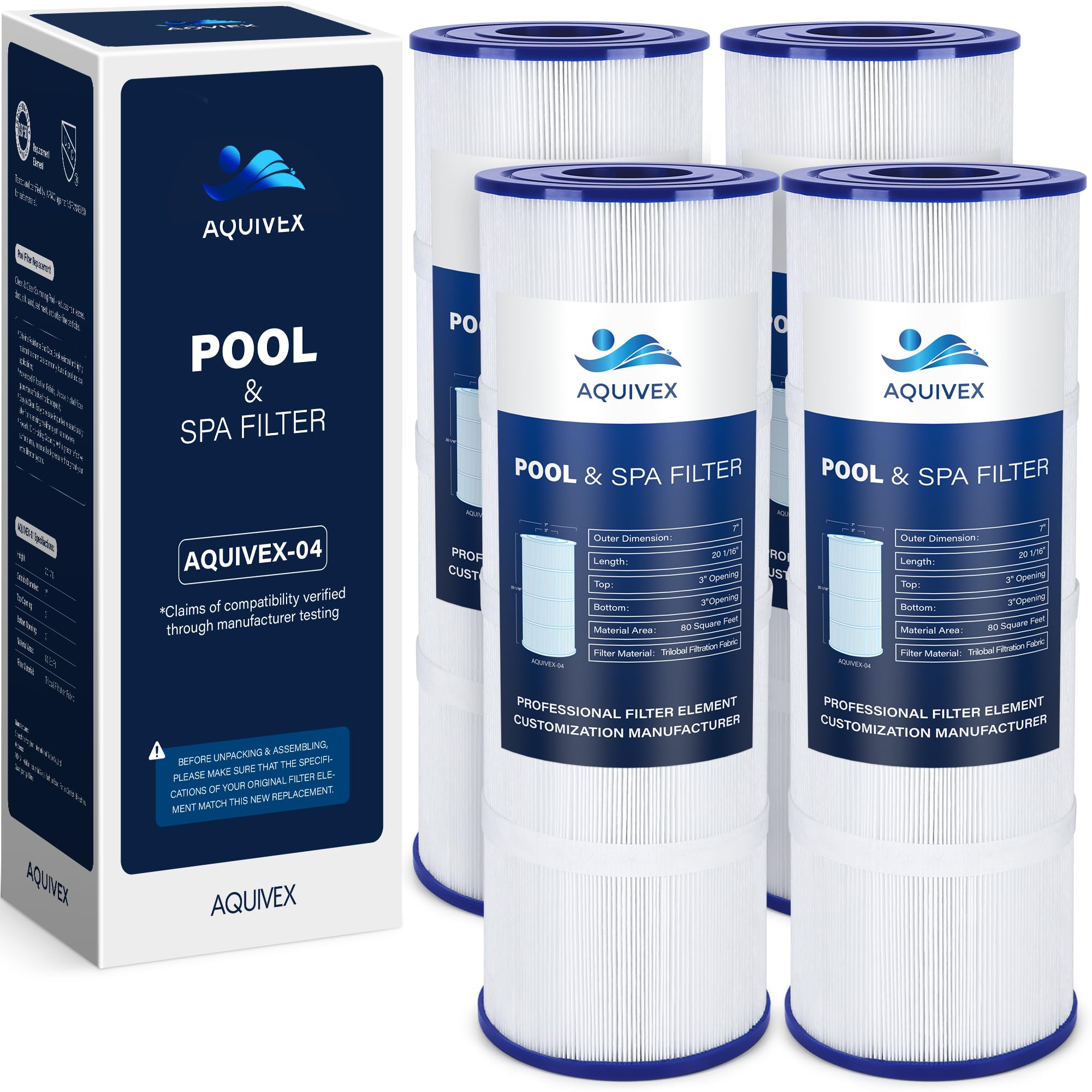 Photo 1 of AQUIVEX CCP320 Pool Filter Cartridges 320 Sq. Ft., Compatible with Pentair Clean and Clear Plus 320 in Model NO 160340 & EC-160340, Replacement for Pleatco PCC80, PCC80-PAK4, Pentair 178580, R173573