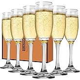 GLAZVIA Champagne Flutes Glasses Set of 6-6oz Elegant Crystal Glass, Classic Long Stem Clear Champagne Flute Gift for Wedding, Anniversaries, Parties, Birthday, Restaurant, Home Bar