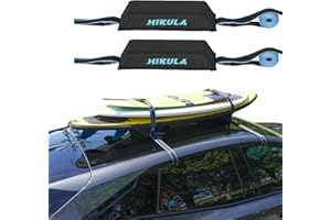 HIKULA Surfboard Roof Racks - Premium Surfboard Car Rack Padded Systems for Surf Board Paddle Board & SUP, No Scratch Buckles and Extra-Wide 1.5 in Straps, Easy Setup Any Car, Carries up to 3 Boards