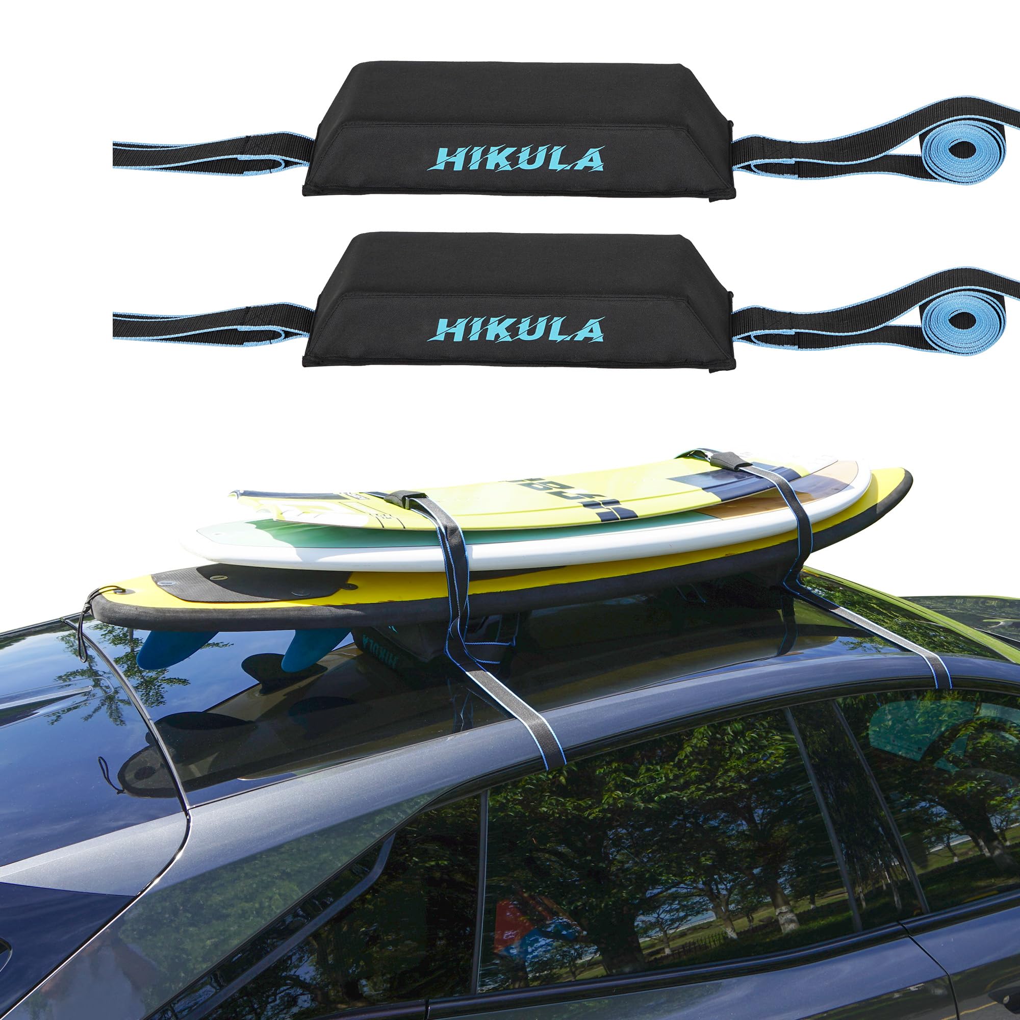Photo 1 of Surfboard Roof Racks - Premium Surfboard Car Rack Padded Systems for Surf Board Paddle Board & SUP, No Scratch Buckles and Extra-Wide 1.5 in Straps, Easy Setup Any Car, Carries up to 3 Boards