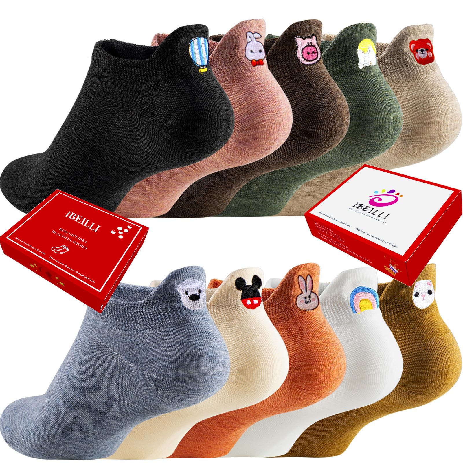 Women Cute Socks 10 Pairs Cotton Kawaii Embroidered Funny Low Cut Socks for Women Girls Ankle Socks