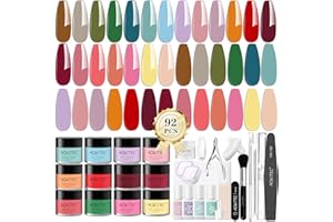Aokitec 92PCS Dip Powder Nail Kit - 20 Colors With Clear Build Powder, Liquid Set, Base/Activator/Top Coat, Brush Saver, Care & Removal Kit for DIY Manicure