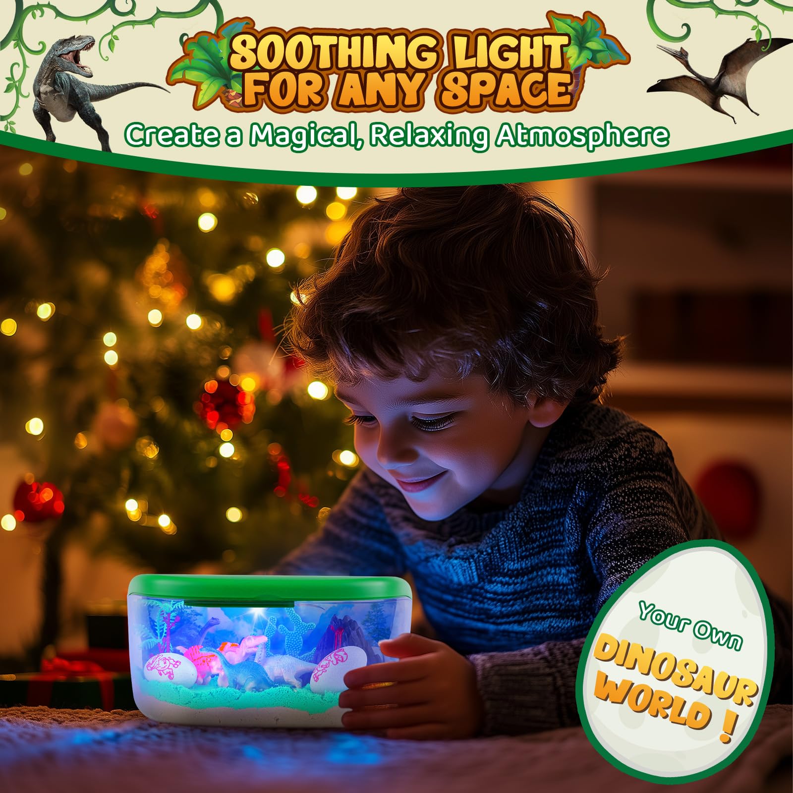 Dinosaur Terrarium Kit for Boys - DIY Light Up Terrarium Kit for Kids with Remote - Dinosaur Toys Crafts for Kids 3-5 5-7 - Fun Birthday Christmas Gifts for Ages 4 5 6 7 8 9 10+ Year Old Boys Girls