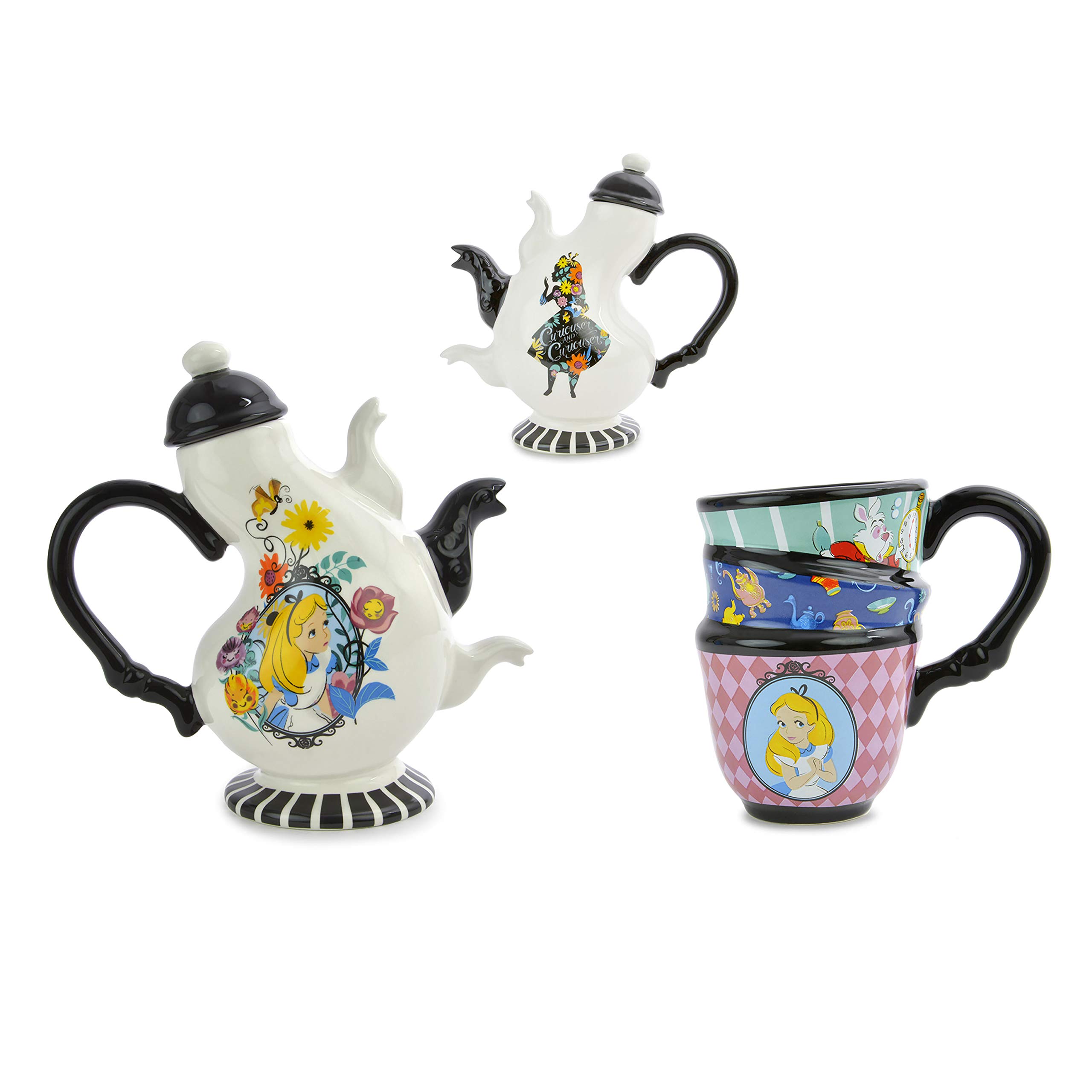 Ideal Casa Alice in Wonderland Disney Teapot Set Tea, Multicolour, Dolomite, 500 Milliliters