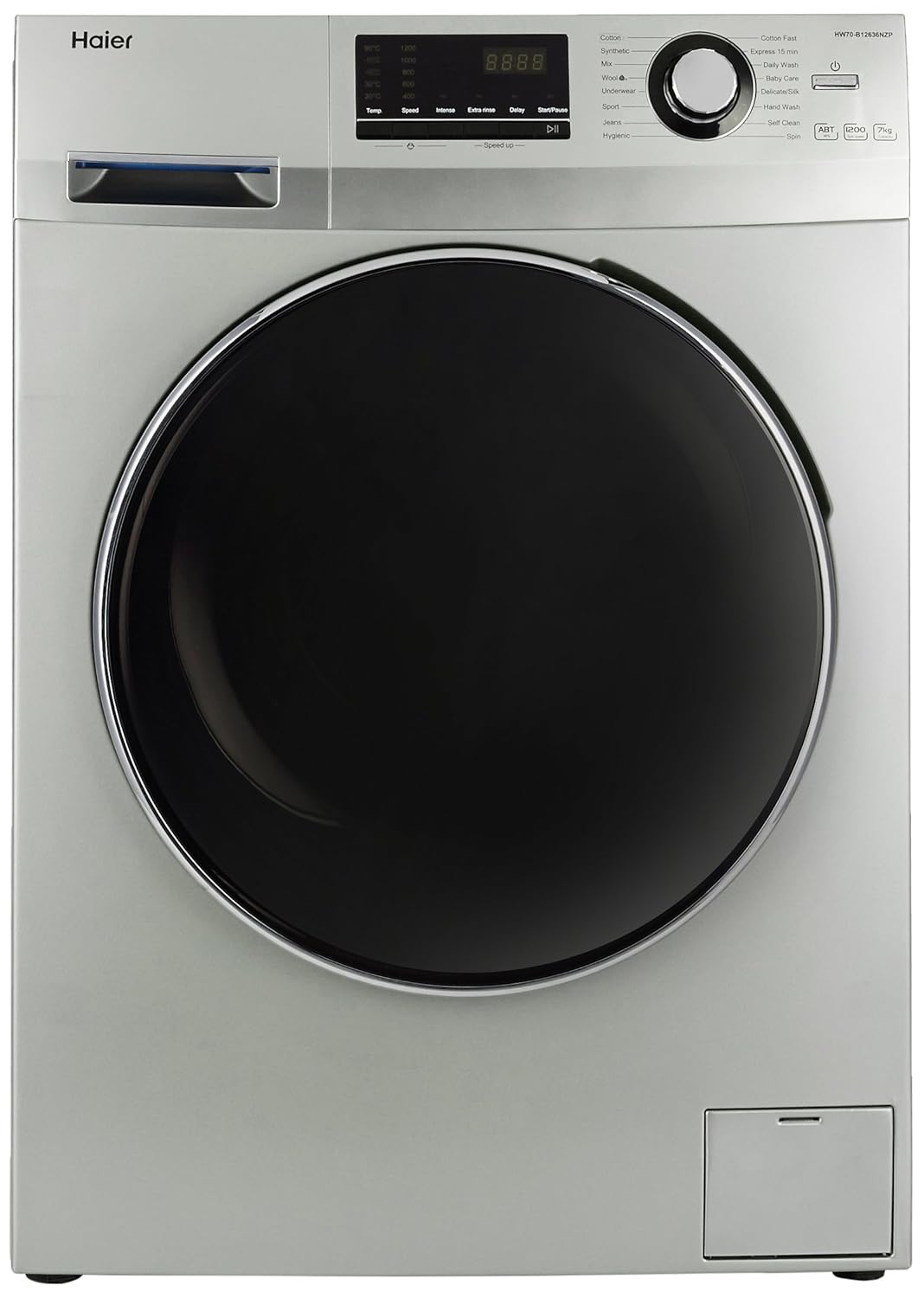 Haier 7 kg Fully-Automatic Front Loading Washing Machine (HW70-B12636NZP,  Titanium