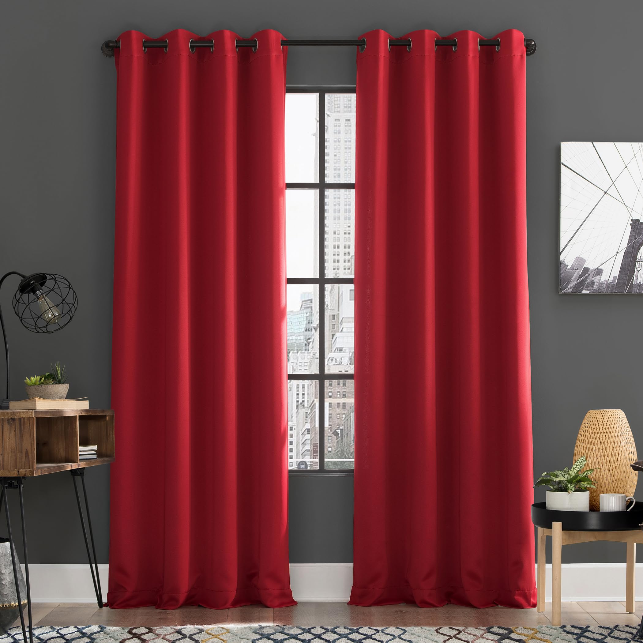 Sun Zero Soho Blackout Energy Efficient Grommet Curtain Panel Pair, 54" x 96", Red, 2-pack — image 1