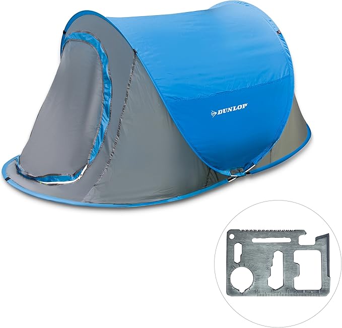 Dunlop Wurfzelt für 1 Person, Pop-Up Zelt in Blau mit Moskitonetz