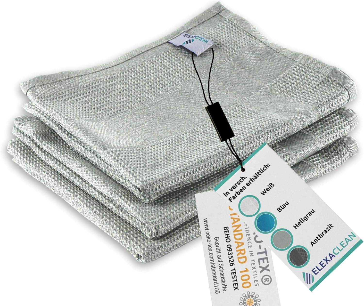 ELEXACLEAN Geschirrtücher Microfaser (3er Set, 68x42 cm, grau) - OEKO-TEX® STANDARD 100 - Geschirrhandtücher, Handtücher Küche modern