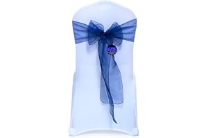 MDS-MEGADECORSUPPLY MDS Pack of 25 PCS Organza Chair Sashes Wider Dining Chair Bows Ribbon Tie Back for Wedding Party Birthday Bridal Shower Reception Event Banquet Home Chair Cover Decoration - Navy Blue