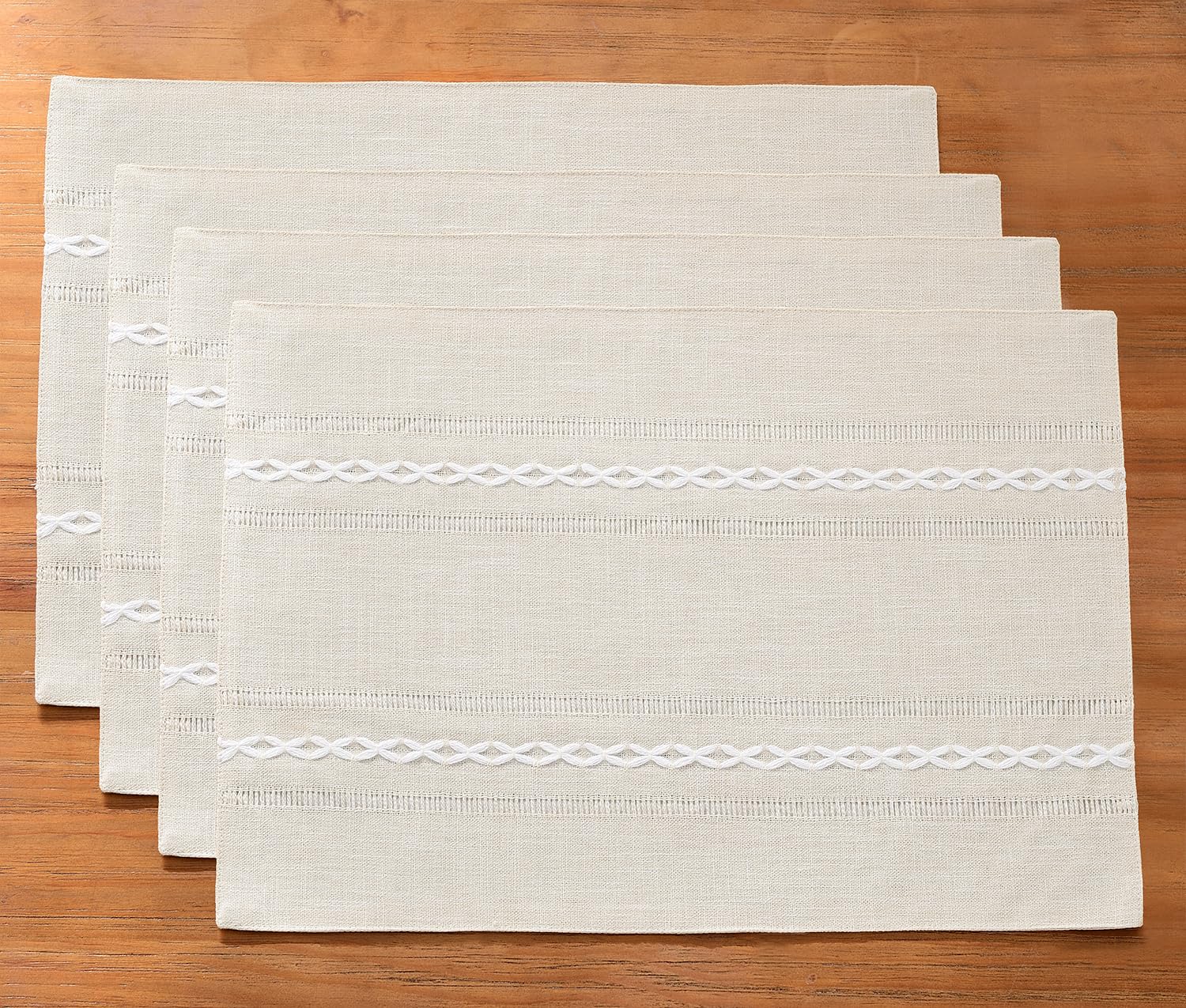 Wracra Beige Placemats Washable Set of 4, 30 x 45 cm Fabric Table Placemats, Cotton Linen Hemstitch Place Mats for Table, Kitchen, Dinning (Beige) — image 1