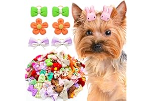 Mruq pet 20pc Small Dog Hair Bows with Rubber Bands, Bulk Puppy Dog Hair Bows, Mix Handmade Cute Dog Gooming Flower Ball Bows for Holiday Daily Yorkie Dog Hair Accessories (A339)