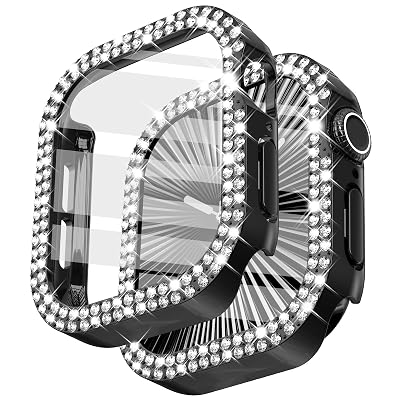 Surace Bling Apple Watch Case with Screen Protector Compatible with Apple Watch Series 11 Series 10 42mm, Crystal Diamond Overall Protective Case Face Cover Bumper 42mm, Black