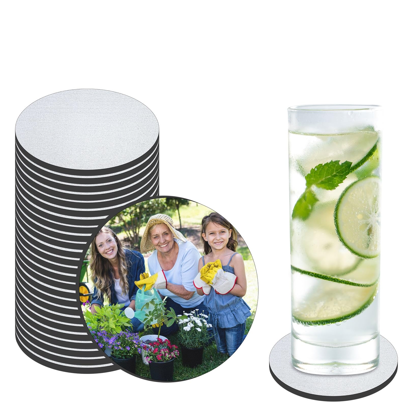 Photo 1 of 18 PCS Sublimation Coasters Blanks Bulk, 4x4 Inch Round Blank Cup Mat Rubber for Sublimation Transfer Heat Press Printing DIY Crafts