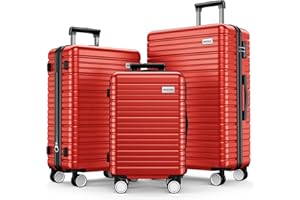 BEOW 3-Piece Expandable Hard-Sided Luggage Set with Spinner Wheels, TSA Lock, Lightweight Suitcase for Women, 20/24/28 Inch, Red – Durable & Stylish Travel Luggage