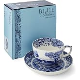 Portmeirion Spode Blue Italian Teacup and Saucer, 20-ounce Capacity, Jumbo Tea Set, Coffee Mug, Cup for Tea, Lattes, Espressos, and Hot Beverages - Blue &amp; White