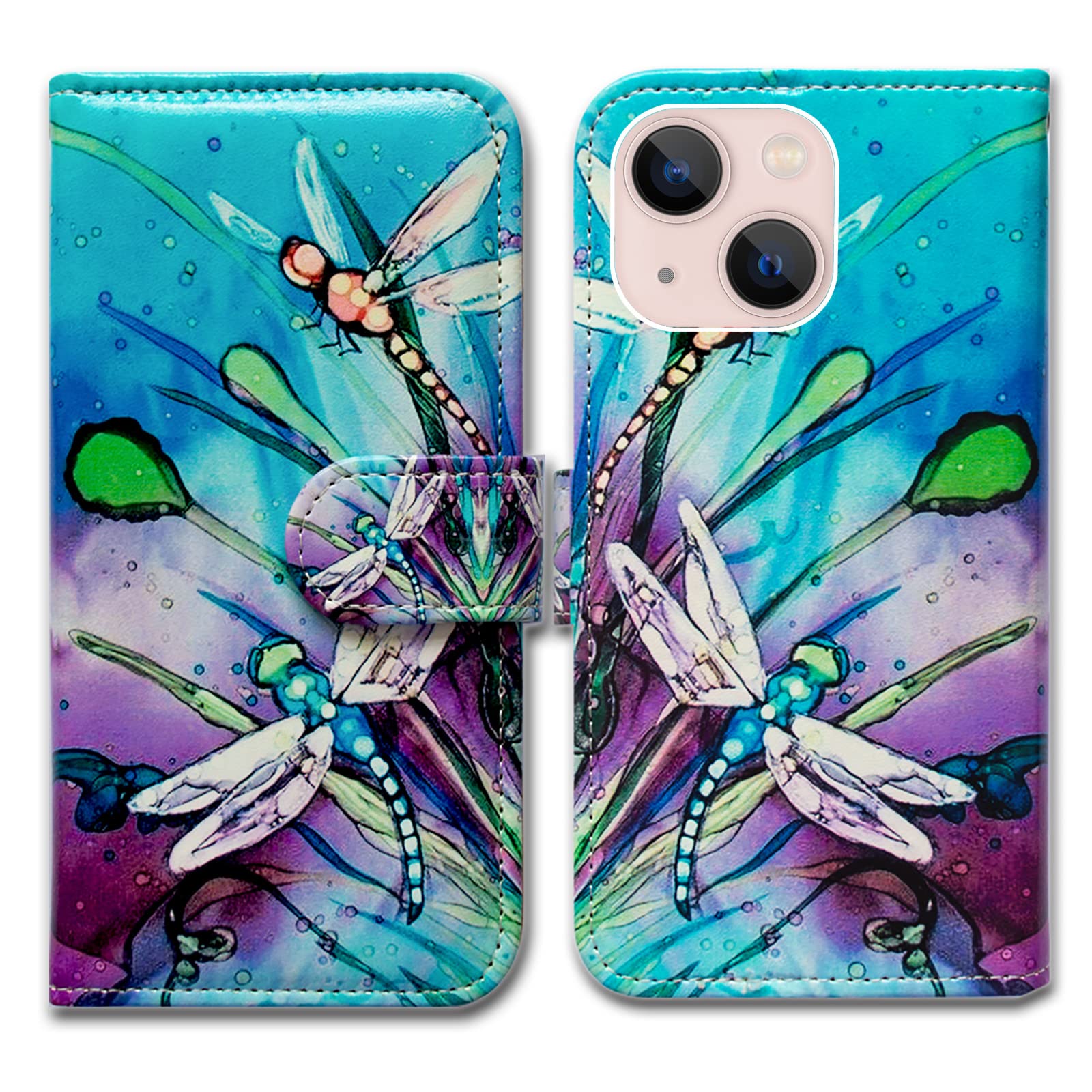 Bcov iPhone 14 Case, Cute Dragonfly Leather Flip Phone Case Wallet Cover with Card Slot Holder Kickstand For iPhone 14 โ image 1
