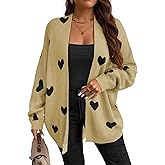 Women's Heart Pattern Open Front Cardigan, Knit Sweater with Hearts, Long Sleeve Casual Style