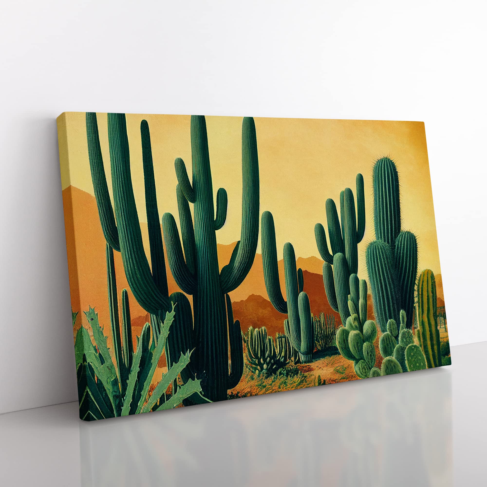 Cactus In The Desert Canvas Wall Art Print Ready to Hang, Framed Picture for Living Room Bedroom Home Office Décor, 50x35 cm (20x14 Inch)