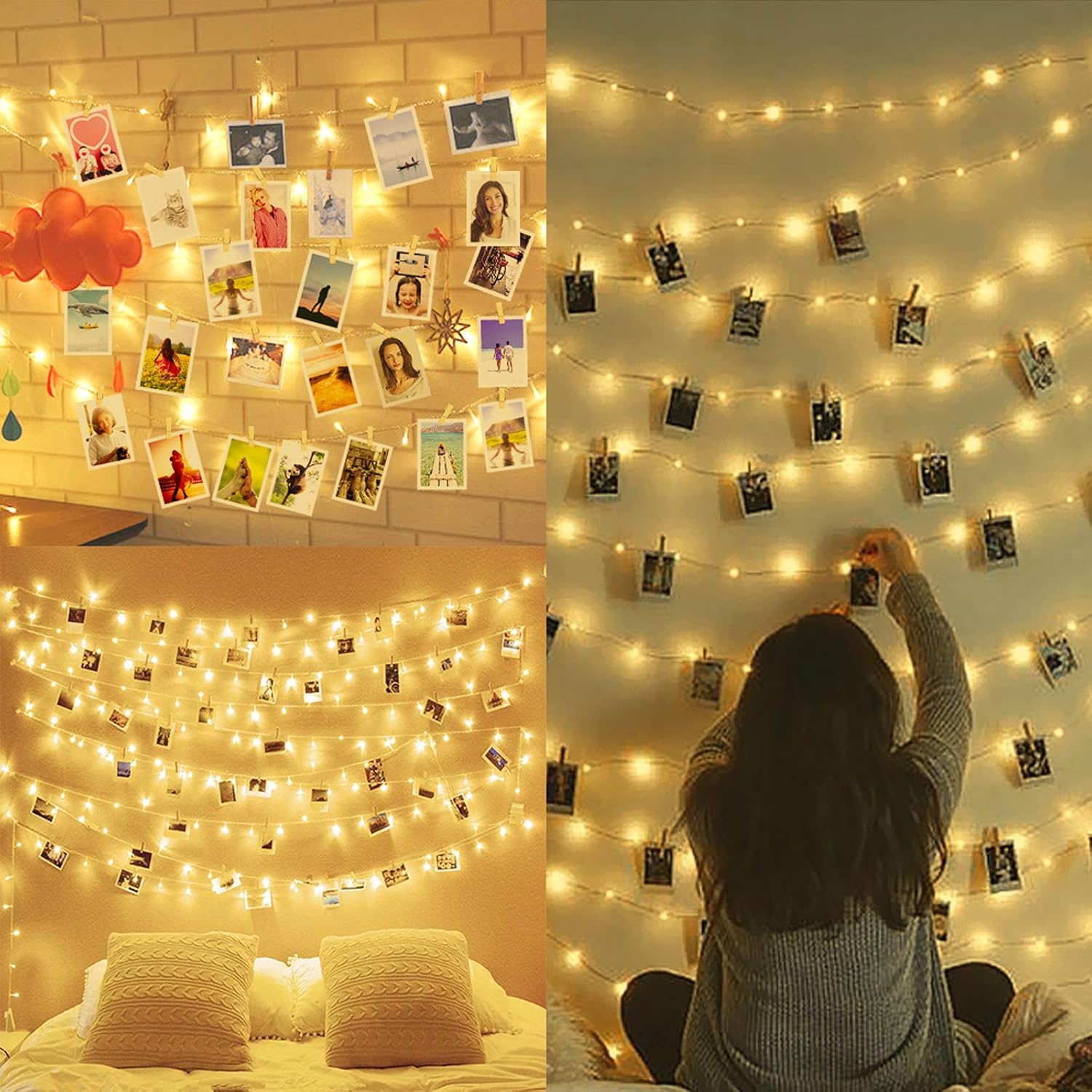 10m 100led Luci Per Foto Polaroid Lucine Led Decorative Per Camere Porta Foto Mollette Luci Led Foto Clip Luci Mollette Led Luci Tumblr Camera Con 50 Clip 20 Chiodi Amazon It Illuminazione