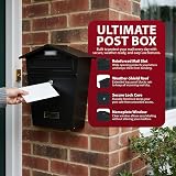 ZENO Post Box Wall Mounted Waterproof Large Outdoor Mailbox Lockable Black view 3