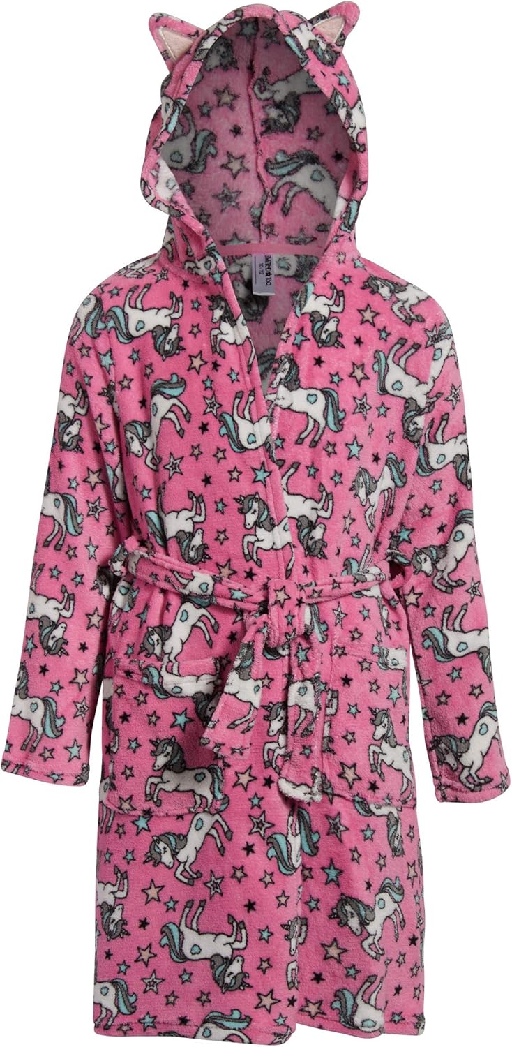 Limited Too Girls Sleepwear - Plush Soft Fleece Bathrobe with Fun Character Animal Hood: Clothing