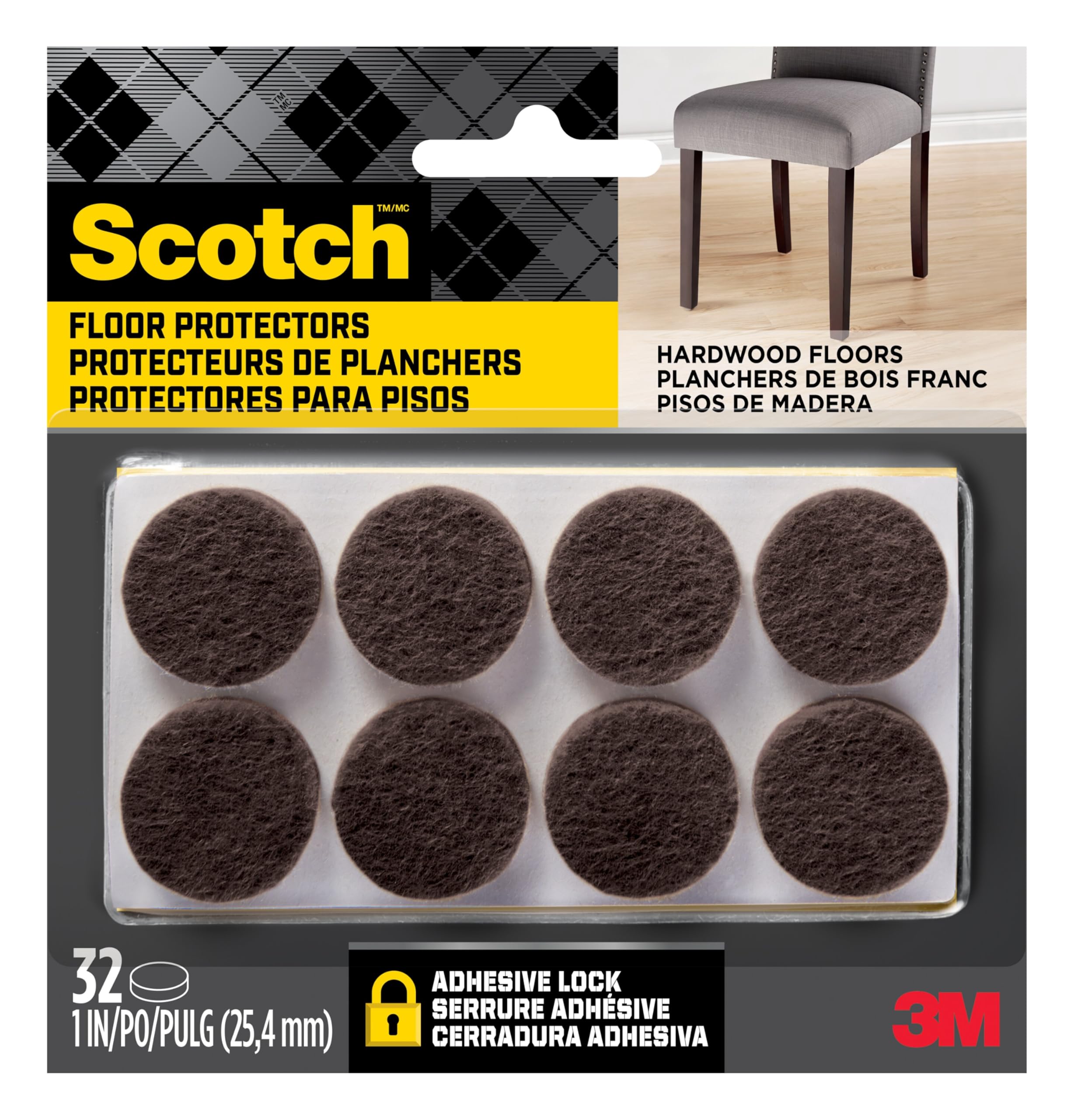 Scotch SP822-NA Brand Felt Pads by 3M, Round, 1 in. Diameter, Brown, 32/Pack, Pack of 1