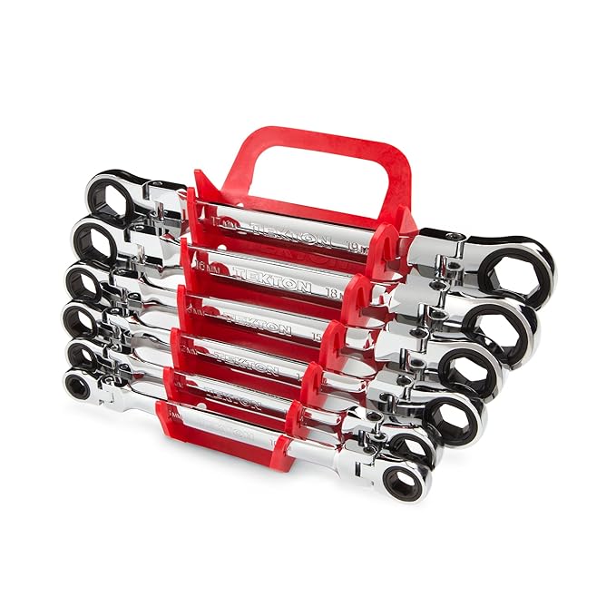 TEKTON WRN76164 FlexHead Ratcheting Box End Wrench Set with Store and