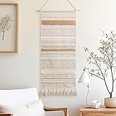 BlissBlush Long Vertical Wall Hanging Tapestry Woven Boho Farmhouse Decor Cream Beige Tassel Handmade Wall Art Decoration for