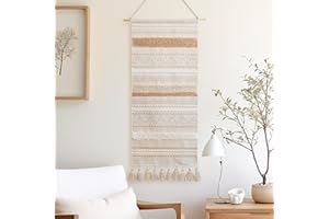 BlissBlush Long Vertical Wall Hanging Tapestry Woven Boho Farmhouse Decor Cream Beige Tassel Handmade Wall Art Decoration for Bedroom Living Room Dorm Nursery Apartment, 16x39 INCH