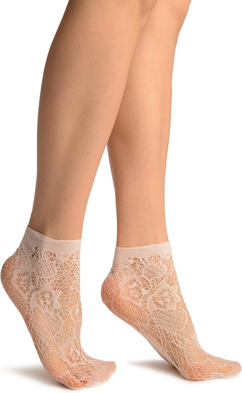 LissKiss White Roses Lace Socks Ankle High Blanc Chaussettes Taille