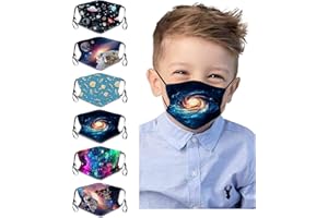 CANBOER 6Pcs Kids Washable Cute Cartoon Face Bandanas Reusable Cloth Face Dust Protection with Adjustable Ear Loops for Boys Girls
