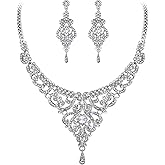 EVER FAITH Women's Austrian Crystal Art Deco Bridal Vase Flower Necklace Earrings Set