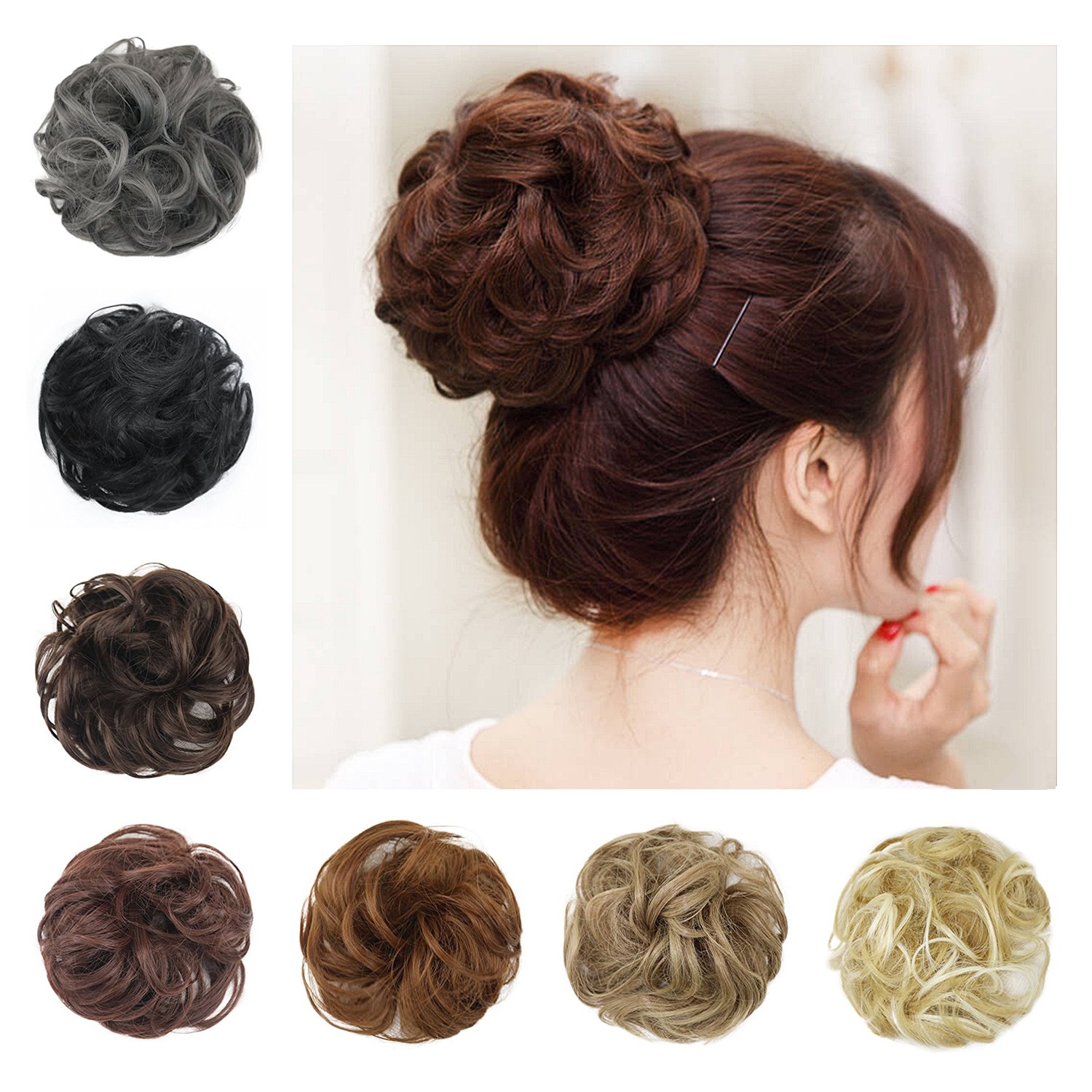 Amazon com BARSDAR Wavy Curly Messy Bun  Updo Hairpiece 